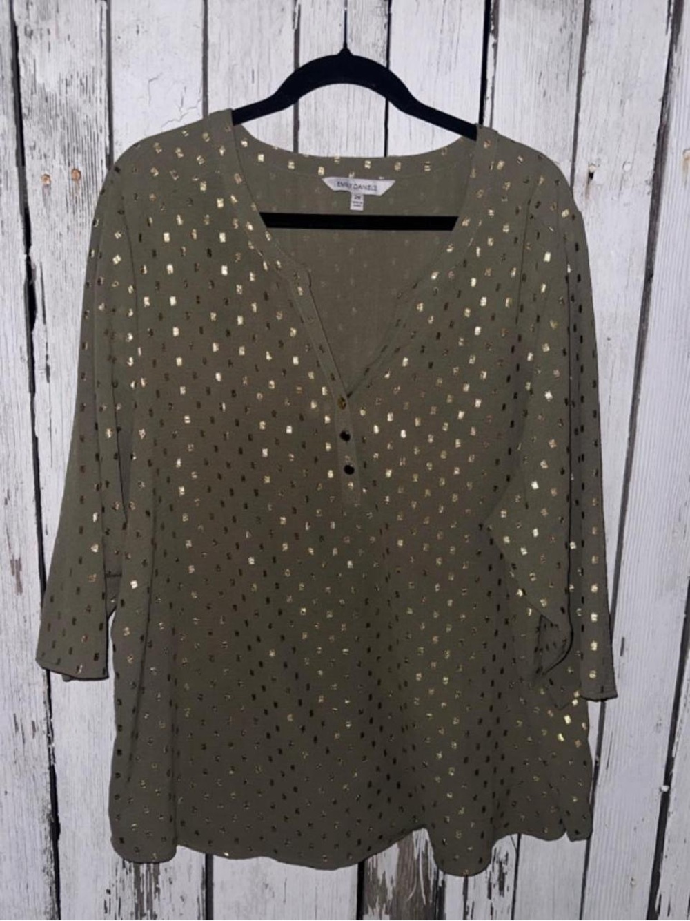 Olive Green Metallic Dot V-Neck Tunic